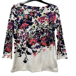 Rafaella Floral 3/4 Sleeves Boatneck Top Size Small